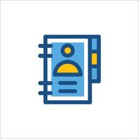 A blue and yellow icon of a person in a notebook vector