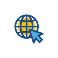 A globe with a mouse cursor and a blue arrow vector