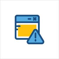 A warning icon with a computer screen and a yellow caution sign vector