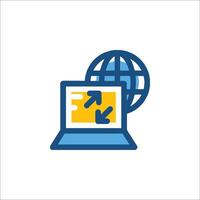 A laptop with a globe icon on it vector