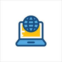 A laptop with a globe icon on it vector