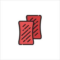 Two red slices of bacon on a white background vector