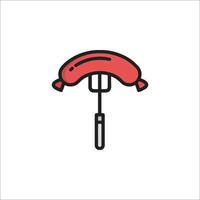 A sausage on a fork icon vector