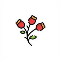 A red flower with leaves on it is shown in a line drawing vector