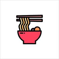 A bowl of noodles with chopsticks on top vector