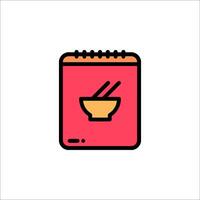 A notebook with chopsticks and a bowl of noodles vector