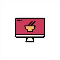 A computer monitor with a bowl of noodles and chopsticks vector