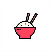A red bowl with chopsticks and rice in it vector