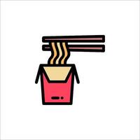 A red box with chopsticks and noodles in it vector