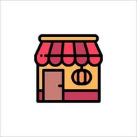 A small store icon with a red and yellow awning vector