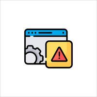 A warning icon with a computer and gear vector