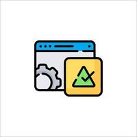 A computer with a green check mark and a yellow triangle vector