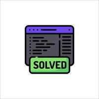 Solved icon with a computer screen and a green button vector