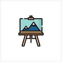 A painting on a easel with mountains in the background vector