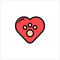 A red heart with a paw print on it vector