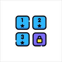 Four square icons with numbers and a lock vector