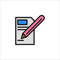 A pink pencil is holding a document in its hand vector