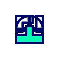 A blue and green icon of a man standing in front of a building vector