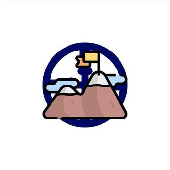 A mountain with a flag on top of it vector