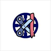 A pair of scissors and a ribbon are in a circle vector