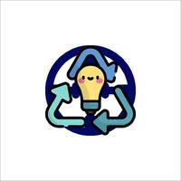A cartoon light bulb with arrows and a recycling symbol vector