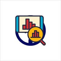 A magnifying glass and a bar chart icon vector