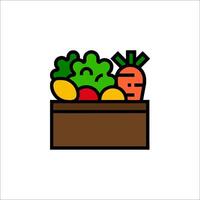 A box with vegetables and fruit on it vector