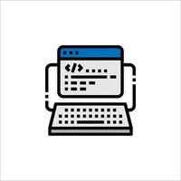 A computer with a blue and white icon vector