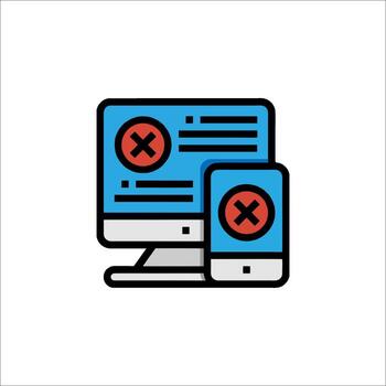 A computer and phone with a red cross on it vector