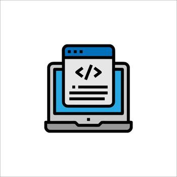 A computer screen with a code symbol on it vector