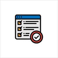 A check box icon with a red circle vector