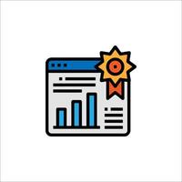 A flat icon of a computer with a star and a bar chart vector