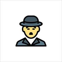 A man in a hat and suit is shown in a flat style vector