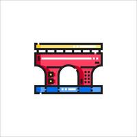 A red bridge with a yellow and blue bridge vector