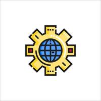A globe with a gear in the center of it vector