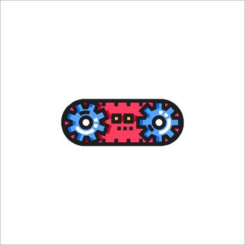 A red and blue robot with gears on it vector