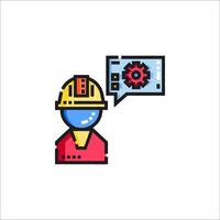 A man in a hard hat and helmet with a speech bubble vector