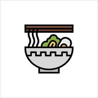 A bowl of noodles with chopsticks and vegetables vector