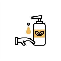 A hand holding a bottle of soap and a drop of liquid vector
