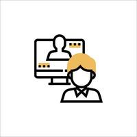 A person is sitting in front of a computer screen vector