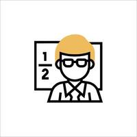 A man in glasses and tie is standing in front of a white board vector