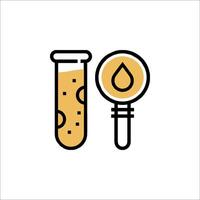 A test tube and a magnifying glass with a drop of liquid vector