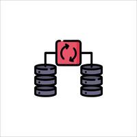 A red and black icon of a server with a red arrow vector