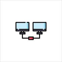 Two monitors connected to a computer on a white background vector