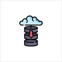 A cloud with a red arrow pointing down on top of a stack of data vector