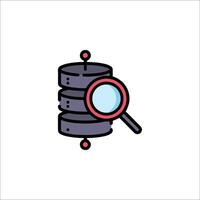 A magnifying glass icon with a stack of data vector