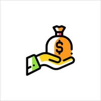 Hand holding a bag of money icon vector