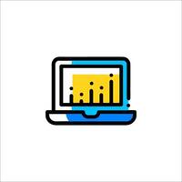 A laptop with a bar graph on it vector