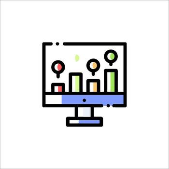 A computer monitor with a bar graph on it vector