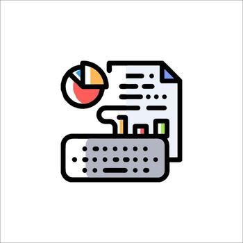 un computadora con un teclado y un papel con un tarta gráfico vector